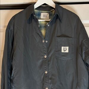 BDG Men's Black Snap-Front Shirt Jacket with Plaid Lining NWT Size Medium